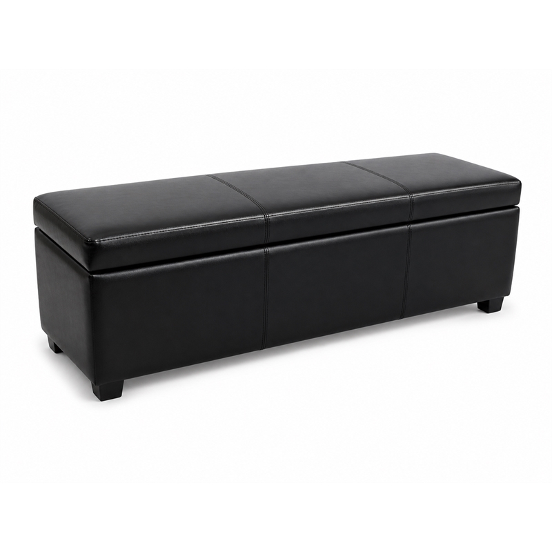 Avalon 60 in XXL Storage Ottoman Bench in Midnight Black Vegan Leather