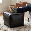 Brody 18 inch Wide Boho Square Pouf in Black Vegan Faux Leather