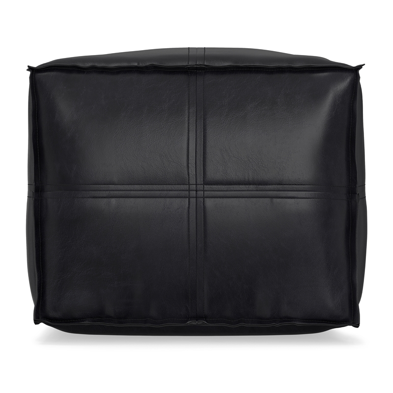 Brody 18 inch Wide Boho Square Pouf in Black Vegan Faux Leather