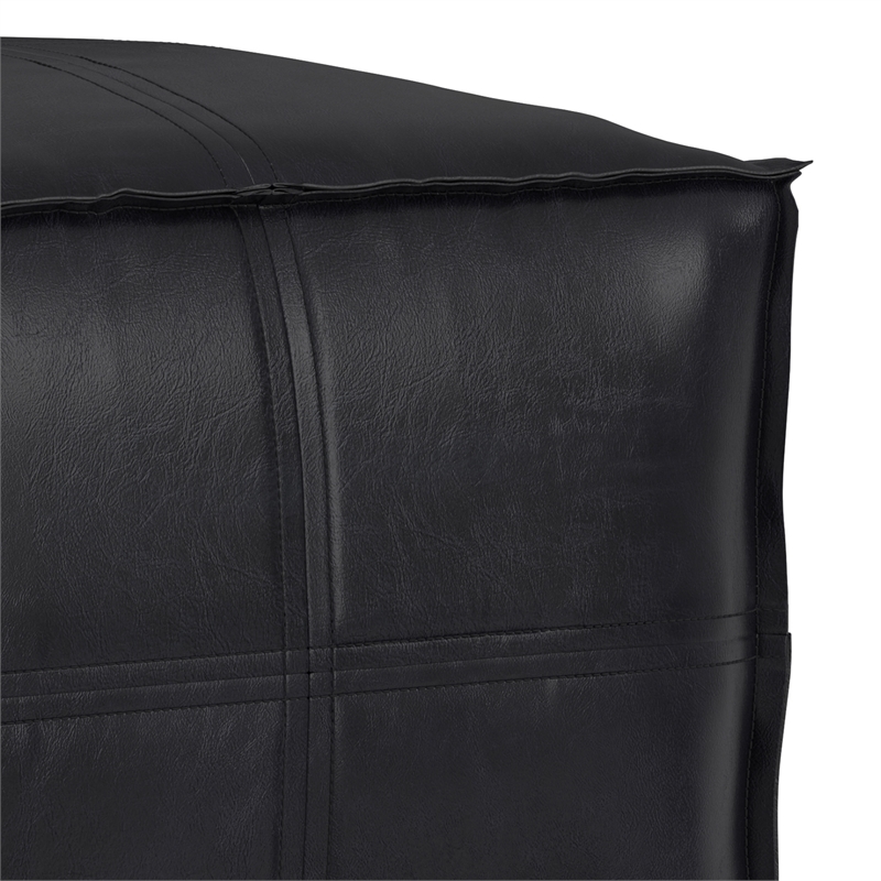 Brody 18 inch Wide Boho Square Pouf in Black Vegan Faux Leather