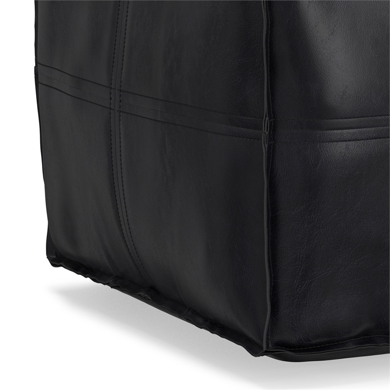 Brody 18 inch Wide Boho Square Pouf in Black Vegan Faux Leather