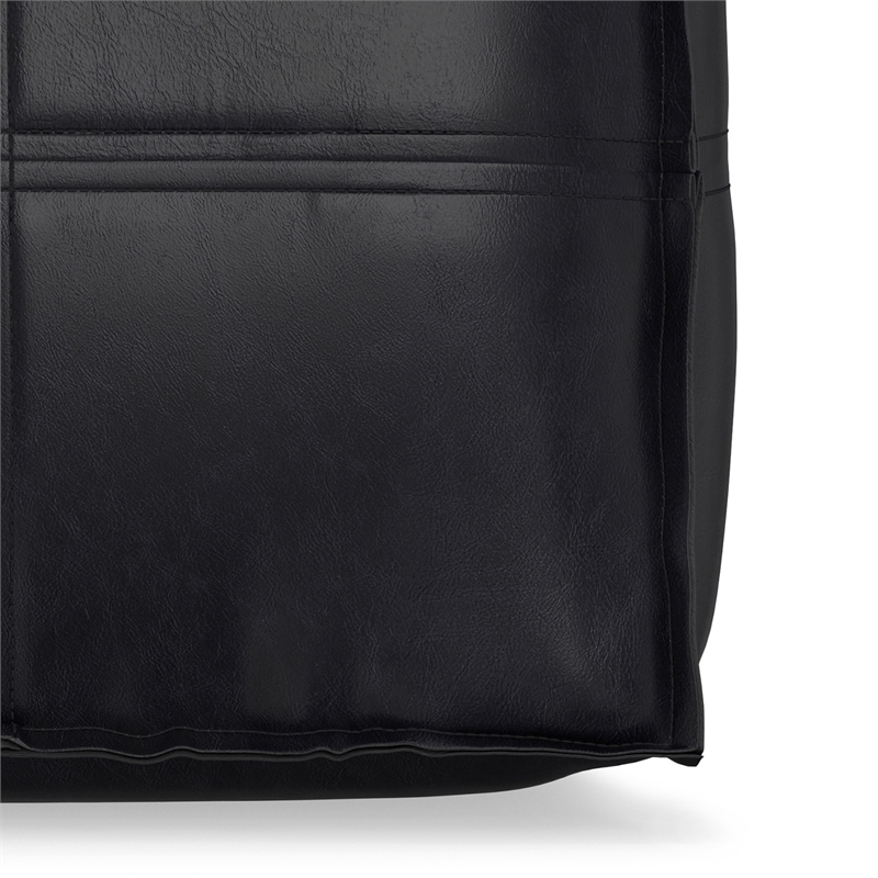Brody 18 inch Wide Boho Square Pouf in Black Vegan Faux Leather