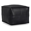 Brody 18 inch Wide Boho Square Pouf in Black Vegan Faux Leather
