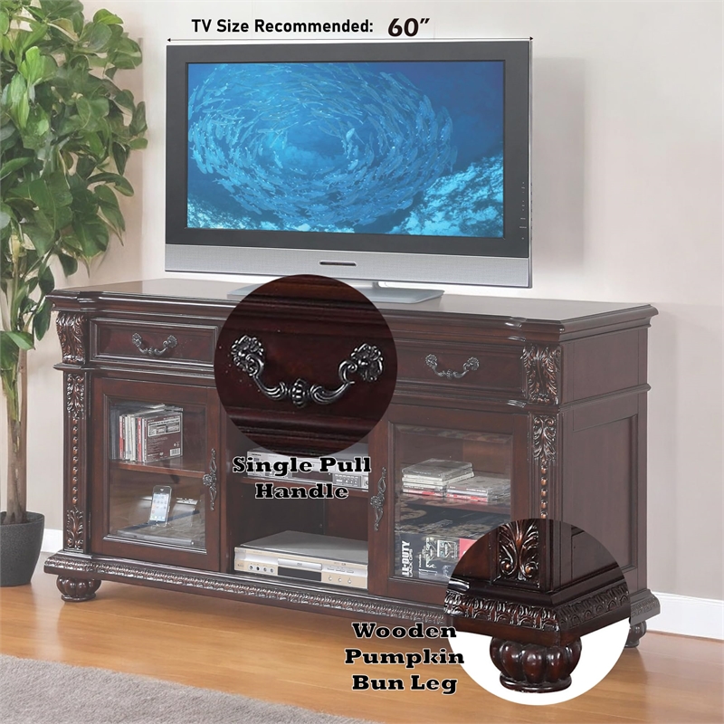 ACME Anondale 3-Drawer Wooden TV Stand with Glass Doors in Cherry