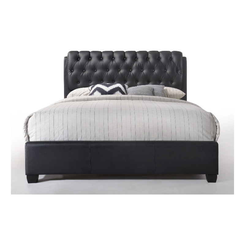 ACME Ireland II Tufted Upholstered Faux Leather King Panel Bed in Black