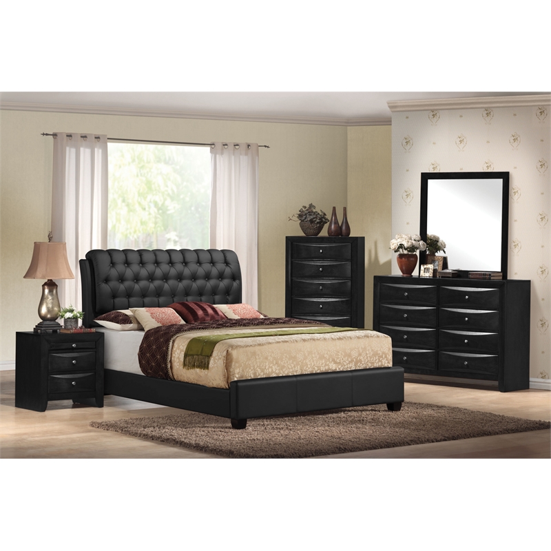 ACME Ireland II Tufted Upholstered Faux Leather King Panel Bed in Black
