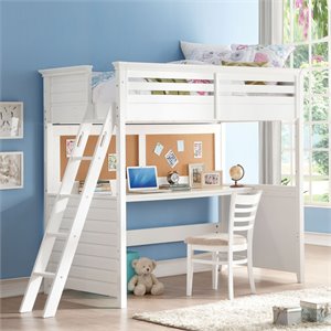 ACME Lacey Wooden Frame Twin Loft Bed with Desk in White