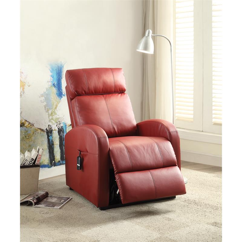 ACME Ricardo Tufted Faux Leather Upholstered Recliner with Power Lift in Red