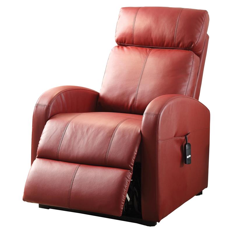ACME Ricardo Tufted Faux Leather Upholstered Recliner with Power Lift in Red