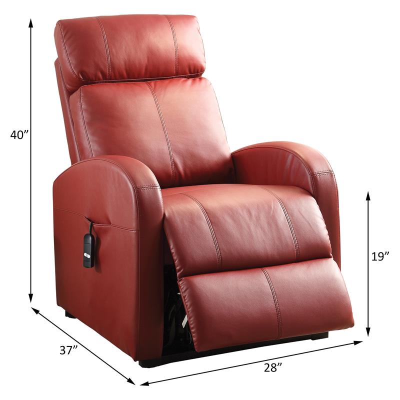 ACME Ricardo Tufted Faux Leather Upholstered Recliner with Power Lift in Red