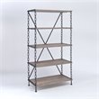 ACME Jodie Rectangular 4-Shelf Metal Bookcase in Rustic Oak and Antique Black
