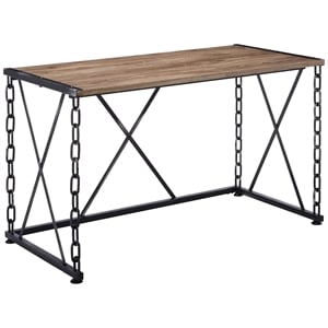 ACME Jodie Rectangular Wooden Top Writing Desk in Rustic Oak and Antique Black