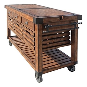 ACME Kaif 3-Drawer Wooden Kitchen Cart with 3 Baskets in Distress Chestnut