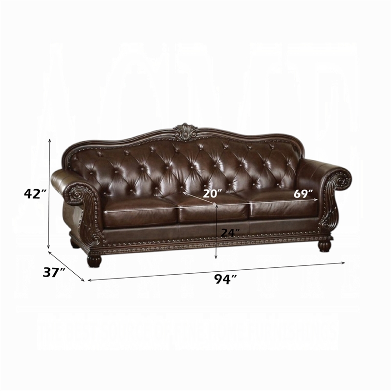 ACME Anondale Leather Tufted Upholstered Sofa in Cherry