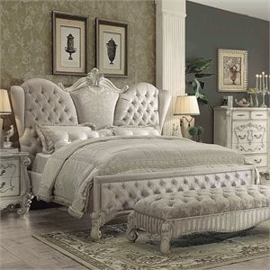 ACME Versailles Upholstered Queen Bed in Ivory and Bone White