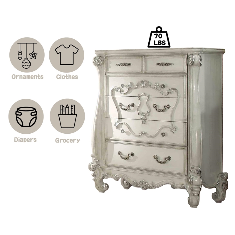 ACME Versailles 5 Drawer Chest in Bone and White