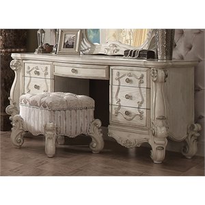 ACME Versailles 7-Drawer Wood Vanity Desk in Bone and White