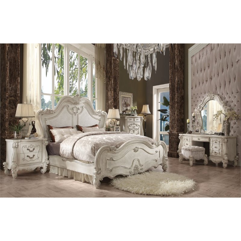 ACME Versailles Queen Wooden Panel Bed in Bone and White