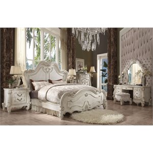 ACME Versailles Queen Wooden Panel Bed in Bone and White