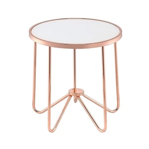 ACME Alivia Round Glass Top End Table in Frosted Glass and Rose Gold