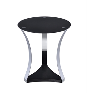 ACME Geiger Round Glass Top End Table in Black and Rose Gold