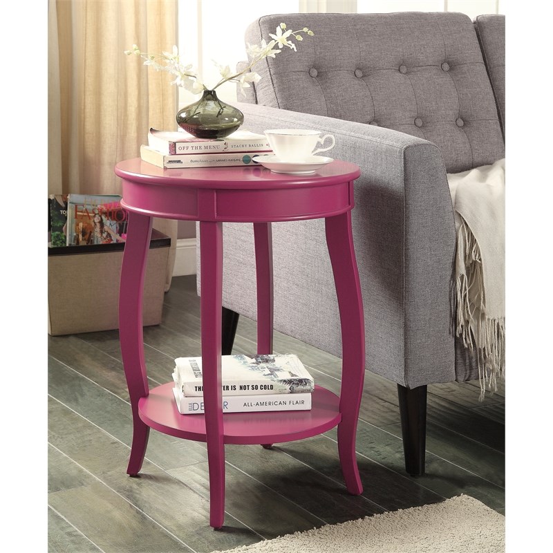ACME Aberta Wood Round End Table with Bottom Shelf in Red