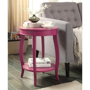 ACME Aberta Wood Round End Table with Bottom Shelf in Red