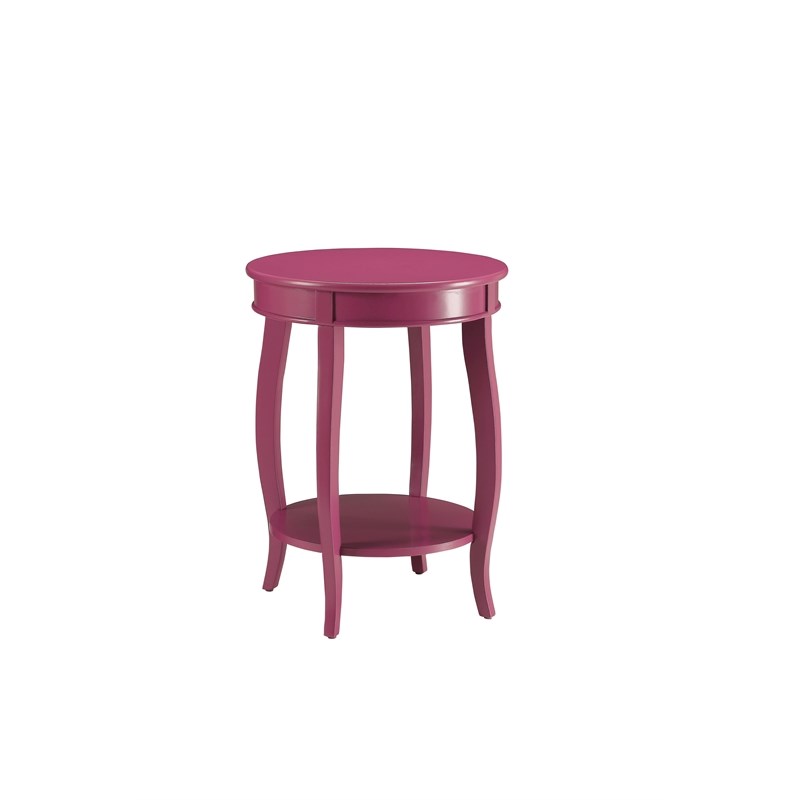 ACME Aberta Wood Round End Table with Bottom Shelf in Red