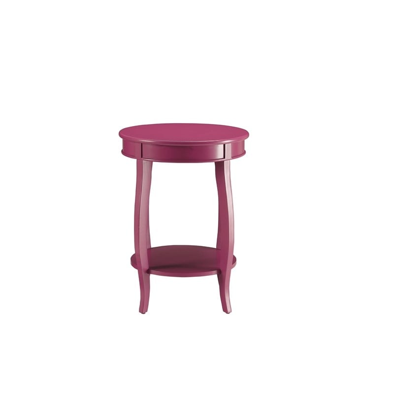ACME Aberta Wood Round End Table with Bottom Shelf in Red