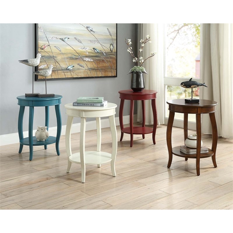 ACME Aberta Wood Round End Table with Bottom Shelf in Red