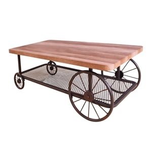 ACME Francie Rectangular Wooden Coffee Table with Shelf in Oak and Antique Gray