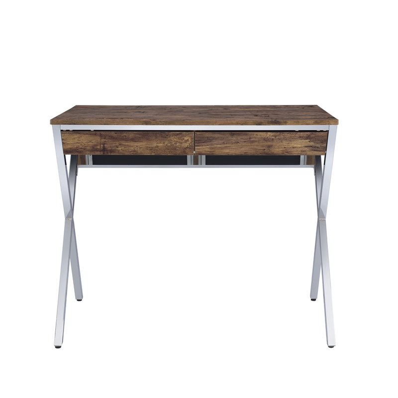 ACME Callers 2-Drawer Wooden Home Office Desk in Weathered Oak and Chrome