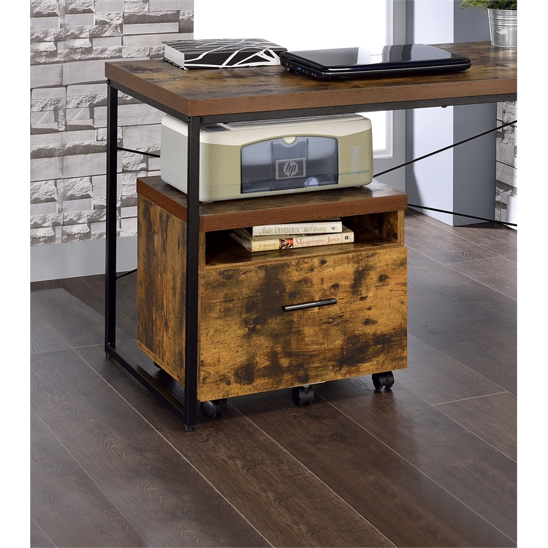 ACME Bob 1-Drawer Wooden File Cabinet in Weathered Oak