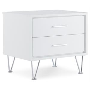 ACME Deoss Wooden Rectangular 2-Drawer Nightstand with &quotV&quot Shaped Legs in White