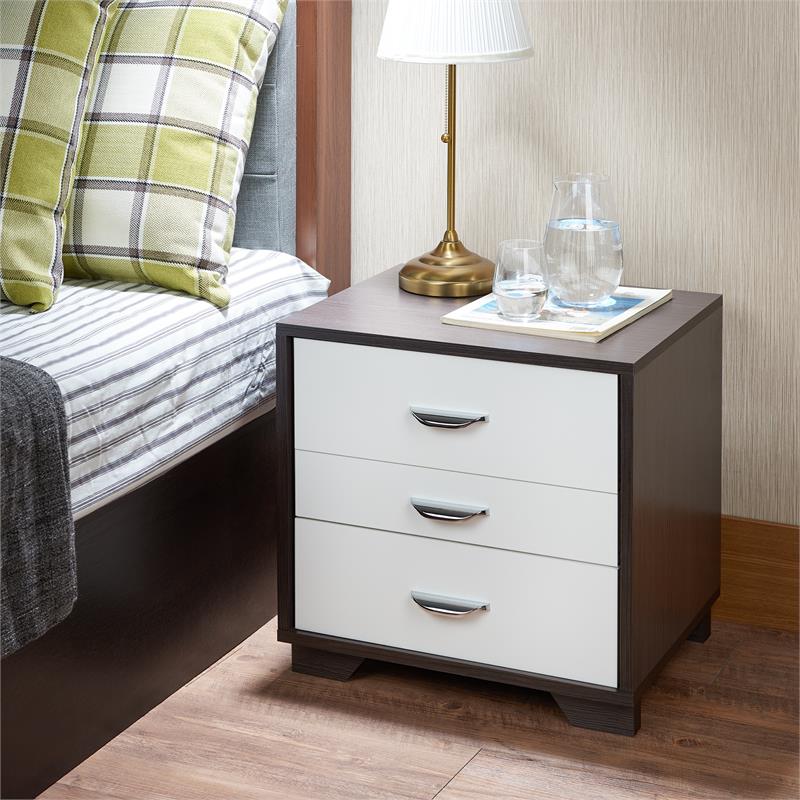 ACME Eloy Wooden Nightstand with 3 Drawers and Wooden Frame in White and Black