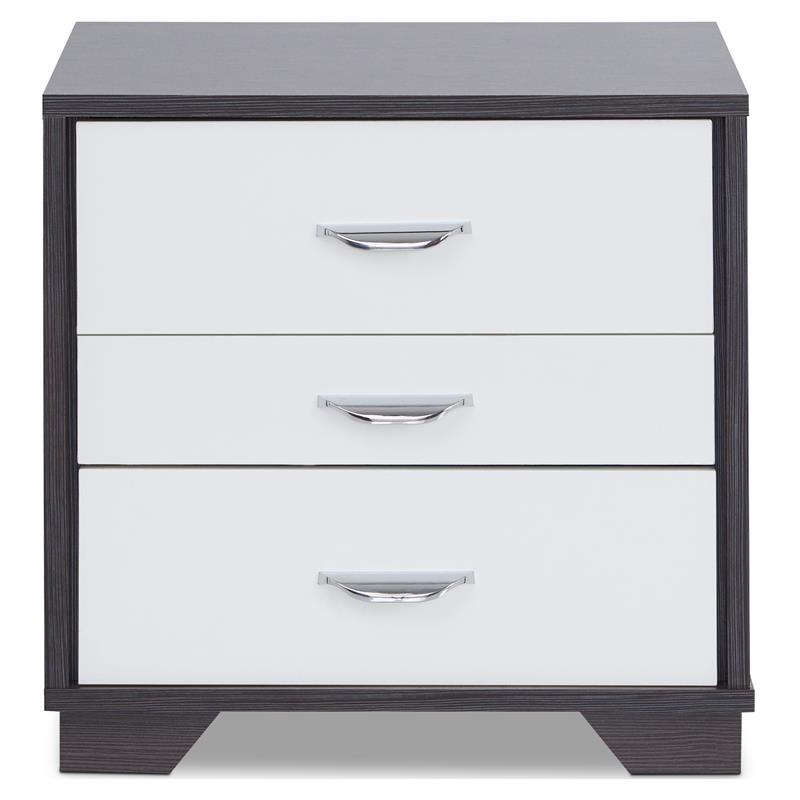 ACME Eloy Wooden Nightstand with 3 Drawers and Wooden Frame in White and Black