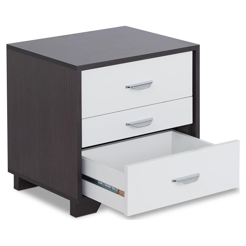 ACME Eloy Wooden Nightstand with 3 Drawers and Wooden Frame in White and Black