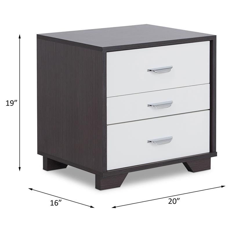 ACME Eloy Wooden Nightstand with 3 Drawers and Wooden Frame in White and Black