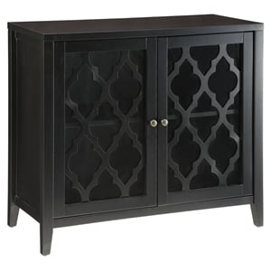 ACME Ceara Storage Wooden Console Table with 2 Glass Doors in Black