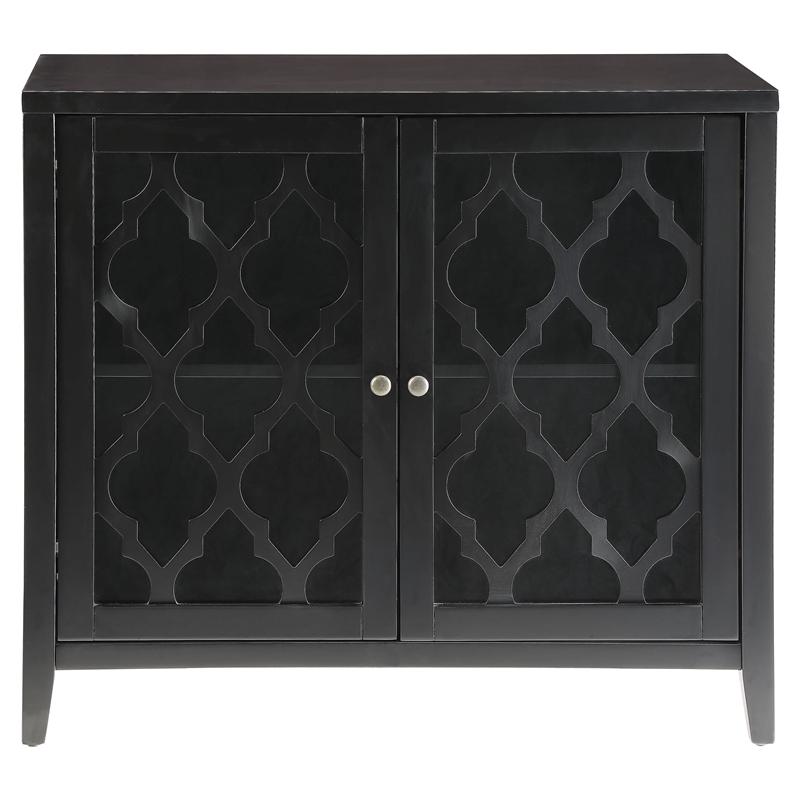 ACME Ceara Storage Wooden Console Table with 2 Glass Doors in Black