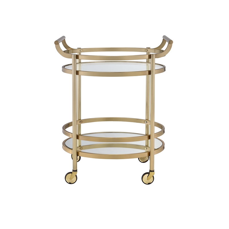 ACME Lakelyn Metal Frame Serving Cart with Bottom Shelf in Glass and Bronze