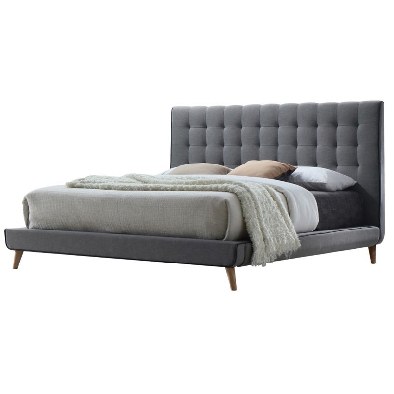 ACME Valda Upholstered Fabric Queen Platform Bed in Light Gray