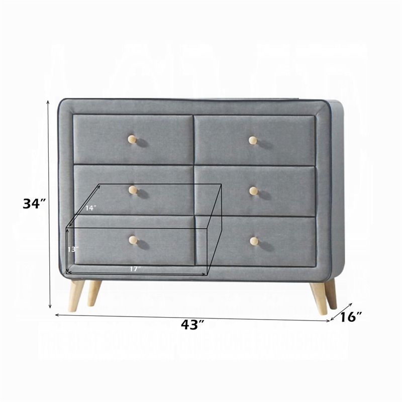 ACME Valda Upholstered 6-Drawer Dresser in Light Gray Fabric
