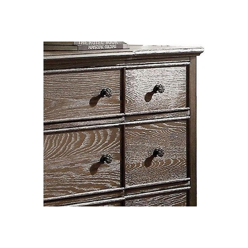 ACME Baudouin 9 Drawer Wooden Dresser in Weathered Oak