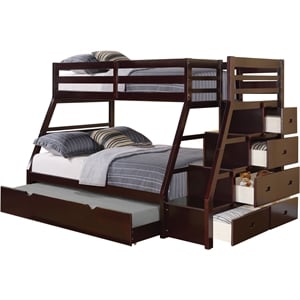 ACME Jason Wooden Twin over Full Storage Bunk Bed with Trundle in Espresso