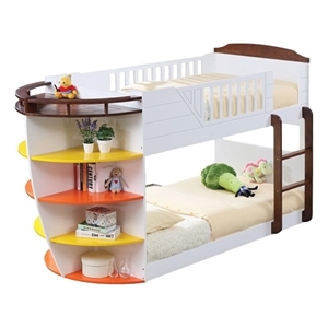 ACME Neptune Solid Wood Twin over Twin Storage Bunk Bed in White and Chocolate