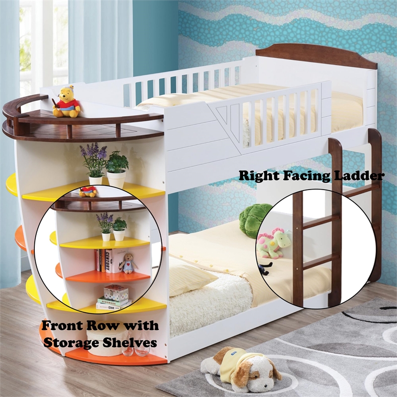 ACME Neptune Solid Wood Twin over Twin Storage Bunk Bed in White and Chocolate