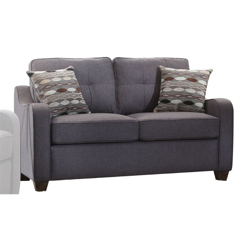 ACME Cleavon II Linen Fabric Tufted Loveseat with 2 Pillows in Gray