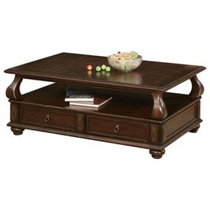 ACME Amado Rectangular 4-Drawer Wooden Coffee Table with Open Shelf in Walnut