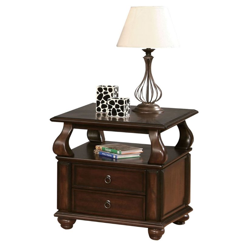 ACME Amado Rectangular 2-Drawer Wooden End Table with Open Shelf in Walnut